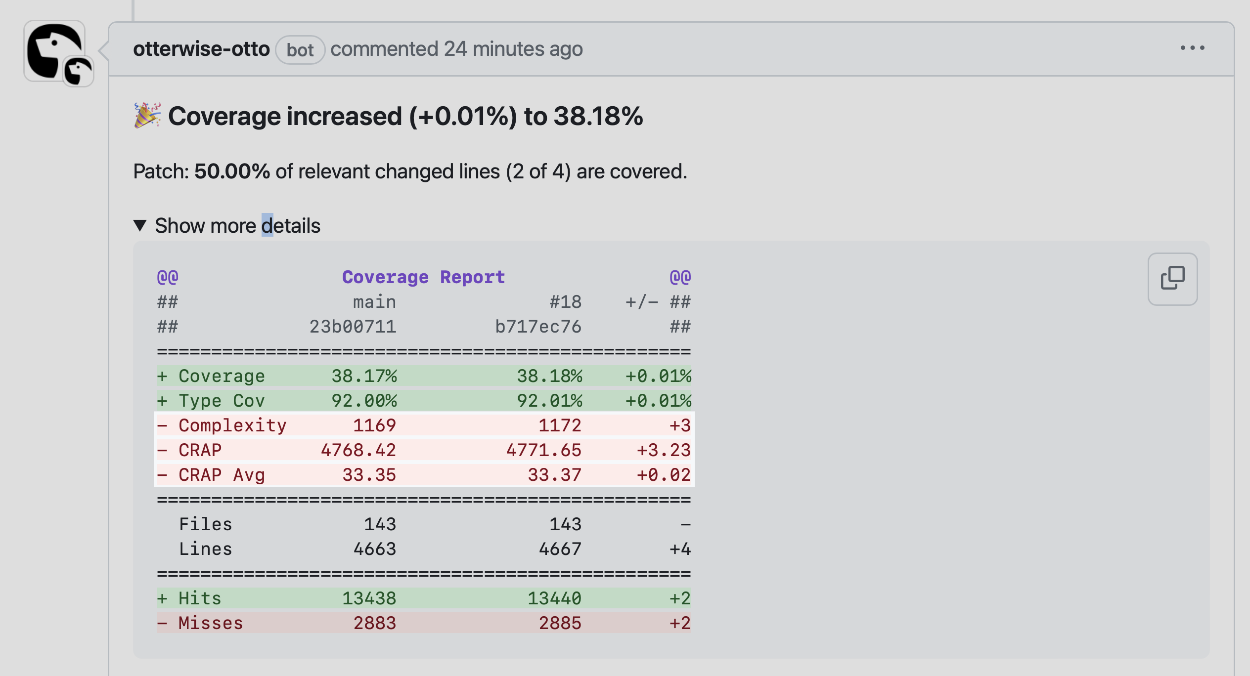 Example of CRAP and Complexity in Pull Request Comment