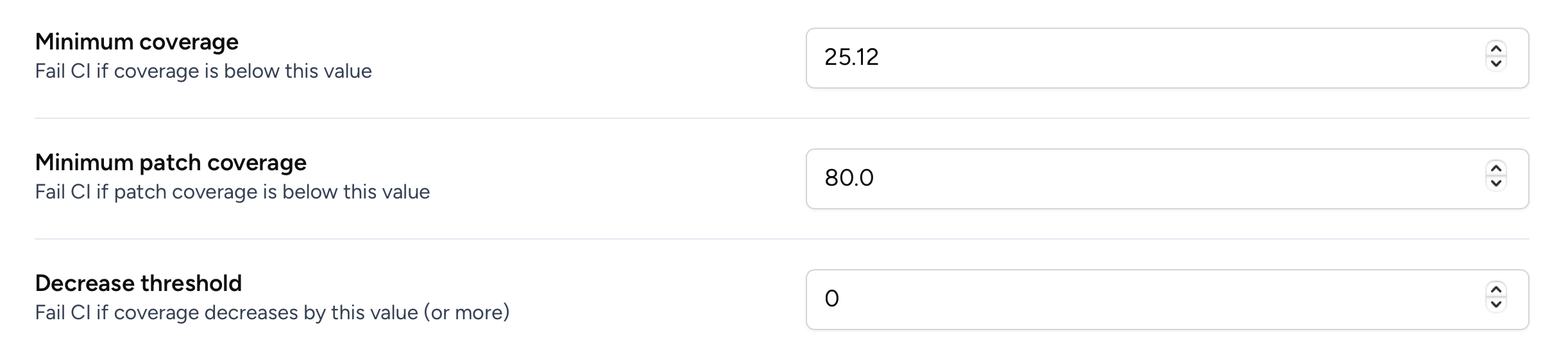 Screenshot of Settings page for minimum coverage numbers for a repository.