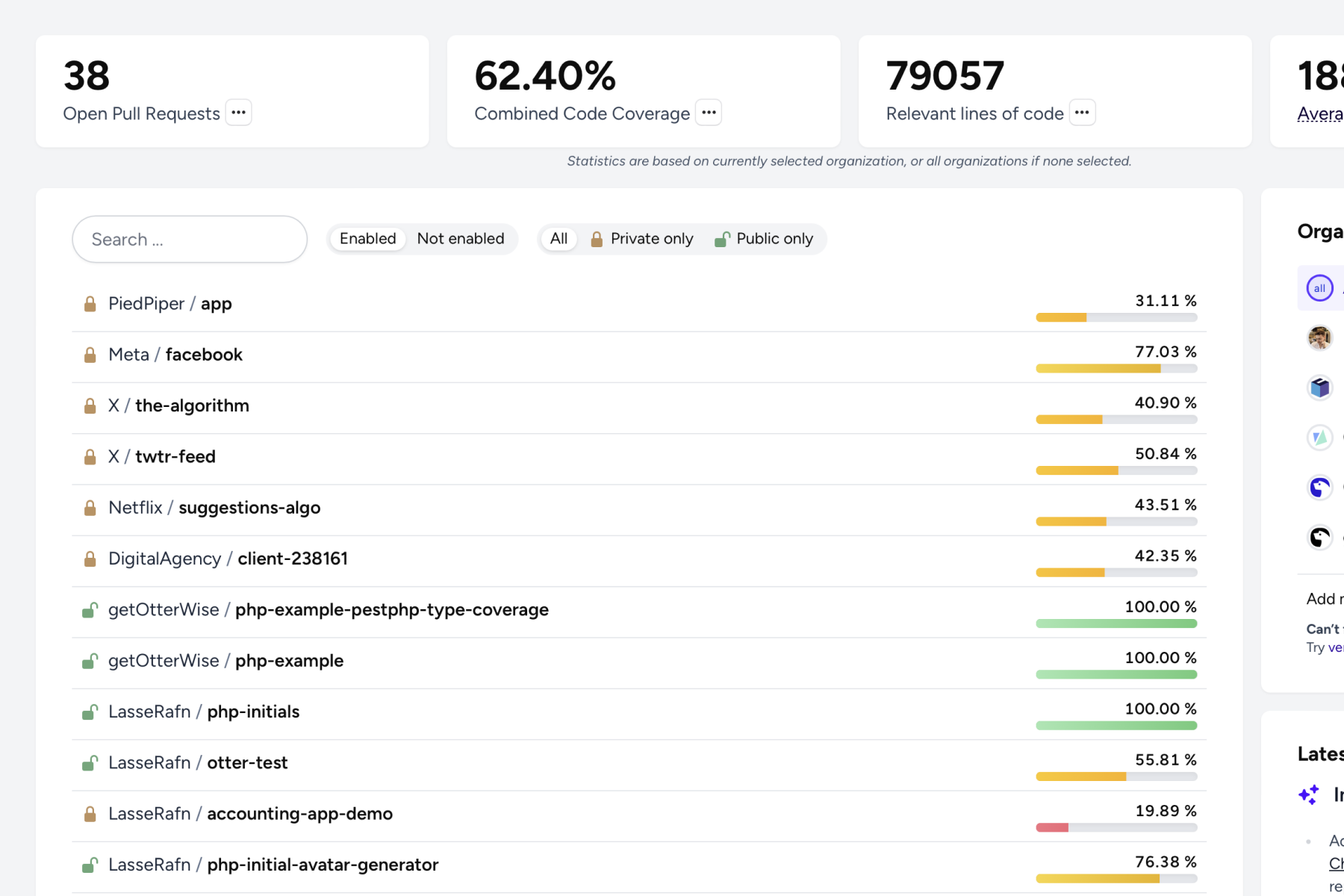 In-app view of a active repository using OtterWise